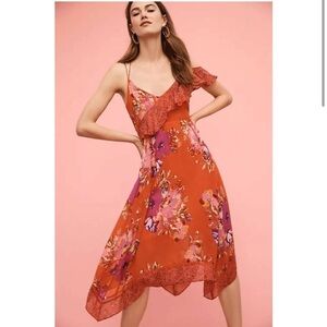 Anthropologie Maeve Grecia Ruffle Midi Dress Size 10 Red Hankerchief